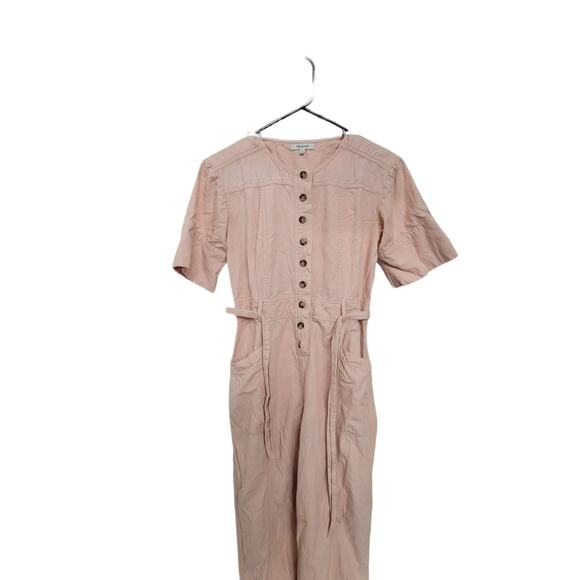 Madewell Top Stitched Coverall Belt Button Jumpsuit Bashful Pink Women Sz 00 - Picture 10 of 12